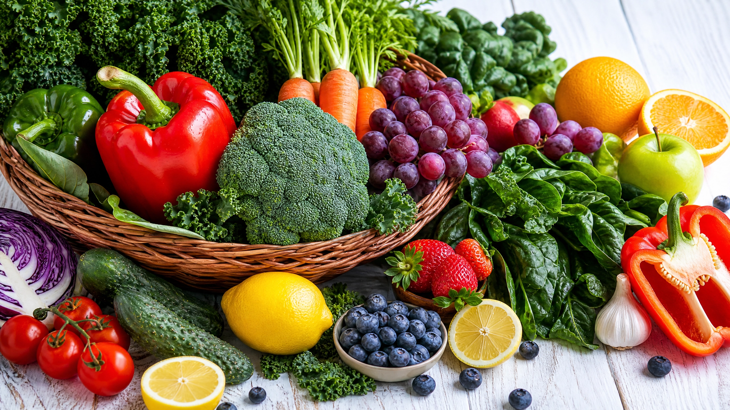 Frutas e vegetais coloridos ricos em vitaminas e minerais